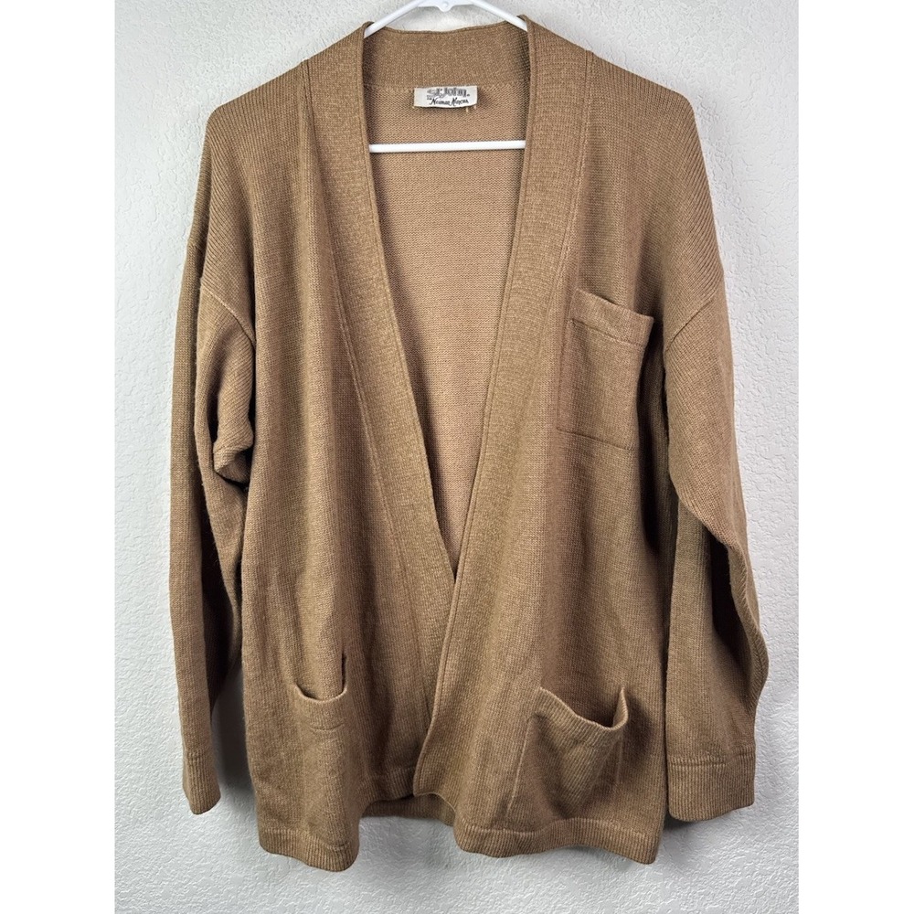 St. John Neiman Marcus Camel Open‎ Front Knit Cardigan Womens M Neutral Vtg Y2K